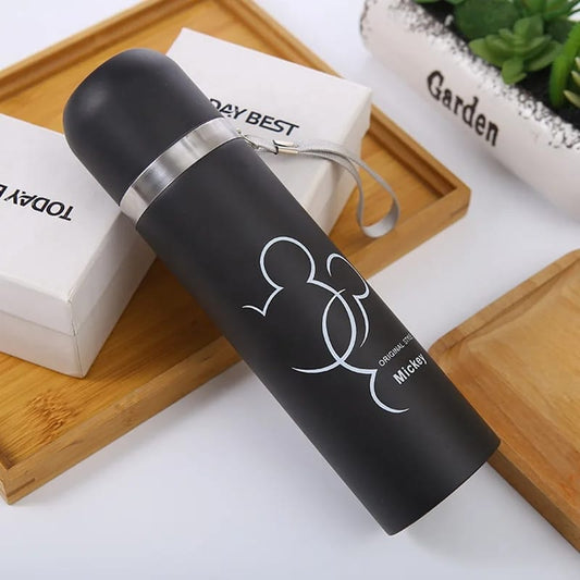 Imported Best Quality Mickey Mouse Sketched Stainless Steel Water Bottle for Hot & Cold Water, Vacuum Flask for School Kids, Boys and Girls - 500ml.