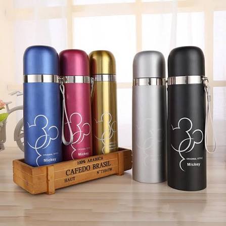 Imported Best Quality Mickey Mouse Sketched Stainless Steel Water Bottle for Hot & Cold Water, Vacuum Flask for School Kids, Boys and Girls - 500ml.